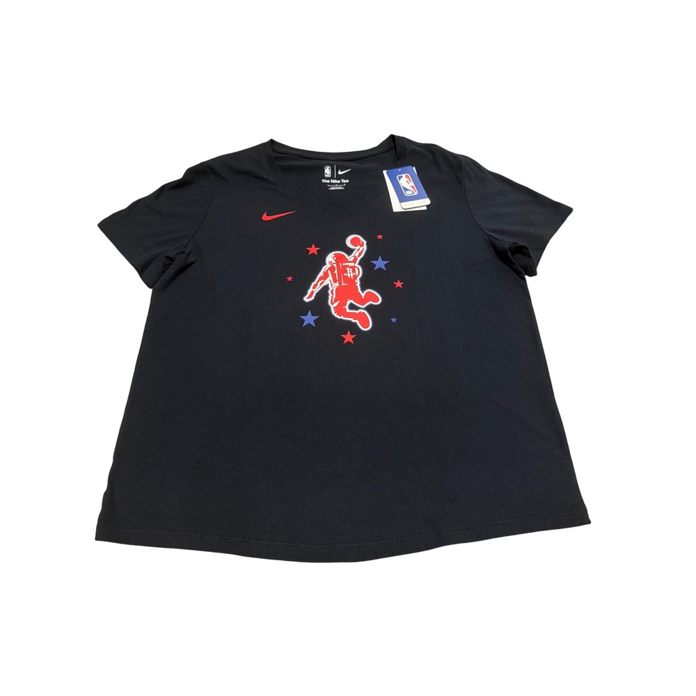 Nike NBA Houston Rockets Womens V-Neck T-Shirt Black Astronaut FN1624-010 L